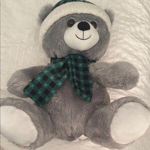 Gray Plush Bear with Green Scarf
